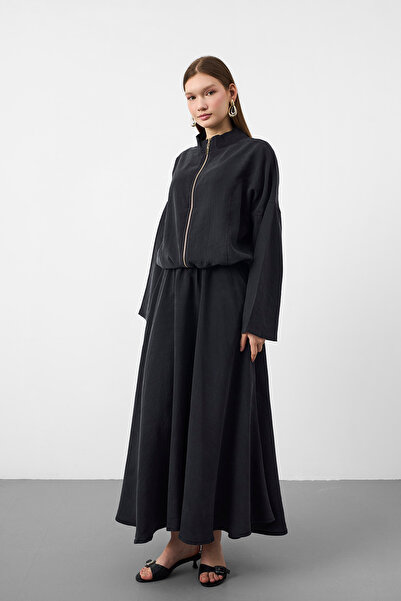 Basicpark Black Women's Premium Tencel Fabric Skirt with Belt Detail and Flow...