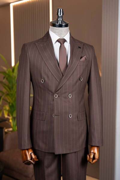 terzi ayhan Exclusive striped double-breasted suit brown