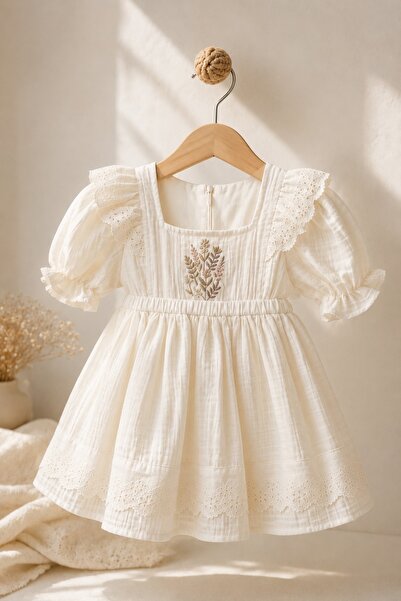 WONDRESS BABY Çiçek İşlemeli Dantelli Kız Bebek Elbise