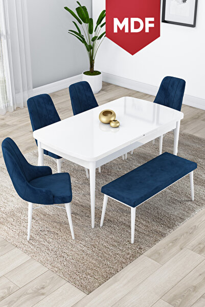 Canisa Concept Lia Serisi Açılabilir MDF Mutfak Masası Takımı 80x132 Beyaz Ma...