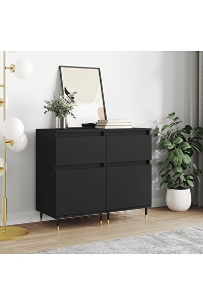 Concept Servante, 2 buc., negru, 40x35x70 cm, lemn prelucrat