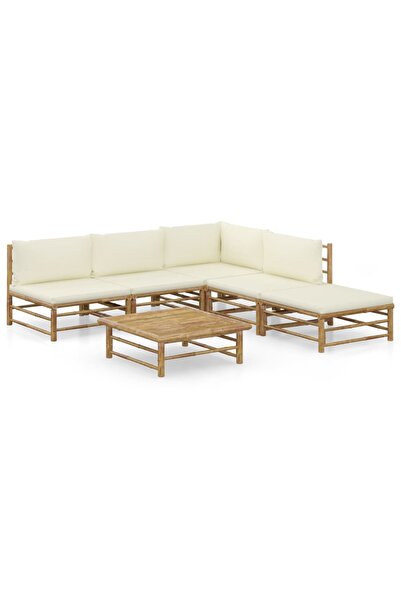 Concept Set mobilier de grădină, 6 piese, perne alb crem, bambus