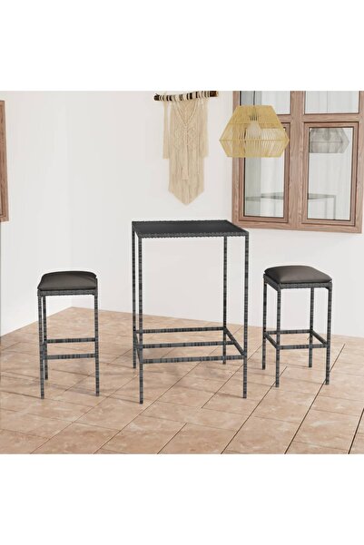 Concept Set mobilier bar de grădină, cu perne, 3 piese, gri, poliratan