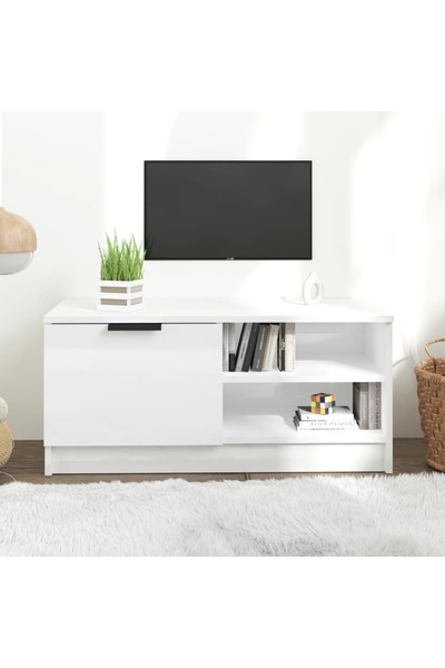 Concept Comodă TV, alb extralucios, 80x35x36,5 cm, lemn prelucrat