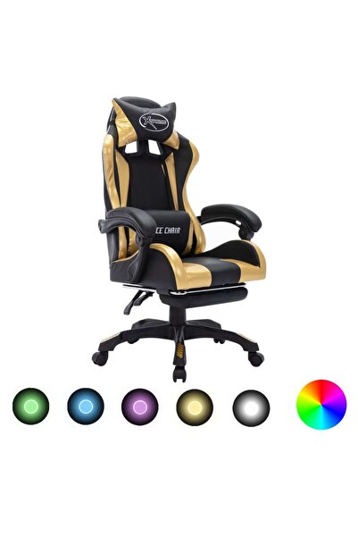Concept Scaun de racing cu LED RGB, auriu și negru, piele ecologică