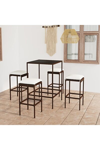 Concept Set mobilier bar de grădină cu perne, 5 piese, maro, poliratan