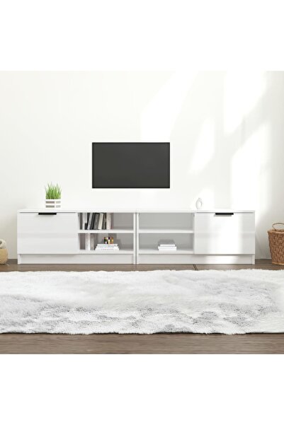 Concept Comodă TV,2 buc., alb extralucios,80x35x36,5 cm, lemn prelucrat