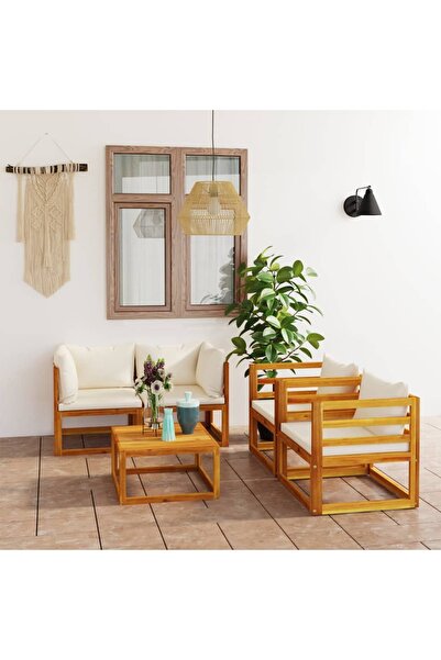 Concept Set mobilier grădină cu perne, crem, 6 piese, lemn masiv acacia