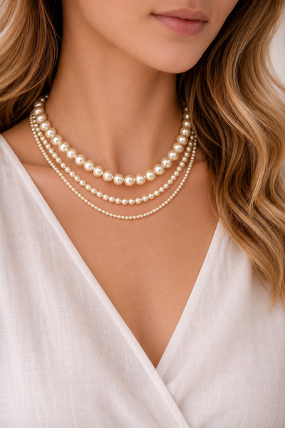 Camellie KY Jewels Ivory Cascade | Ekru Vegan Cam İnci Altın Kaplama Layer Ko...