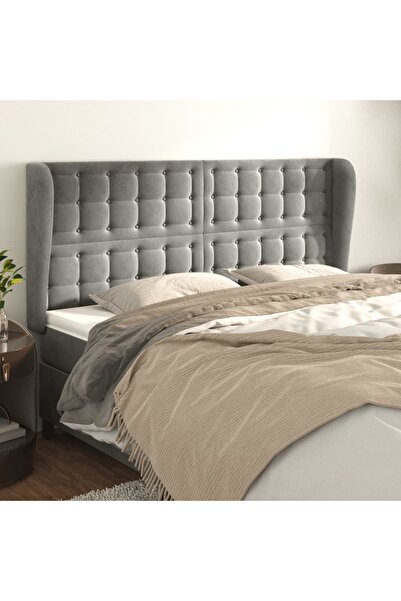 Concept Tăblie de pat cu aripioare gri deschis 163x23x118/128cm catifea