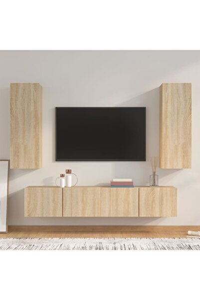 Concept Set dulap TV, 4 piese, stejar sonoma, lemn prelucrat