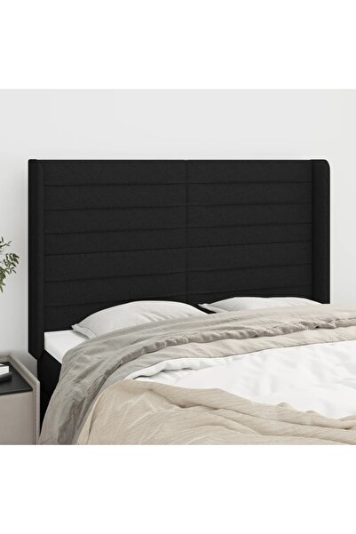 Concept Tăblie de pat cu aripioare, negru, 147x16x118/128 cm, textil