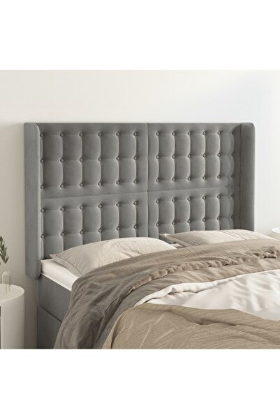 Concept Tăblie de pat cu aripioare gri deschis 147x16x118/128cm catifea