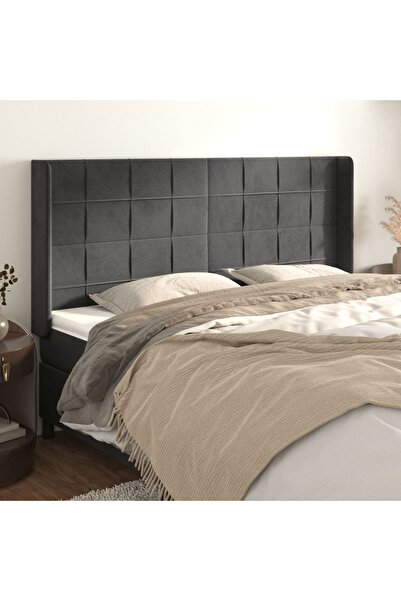 Concept Tăblie de pat cu aripioare gri închis 163x16x118/128 cm catifea