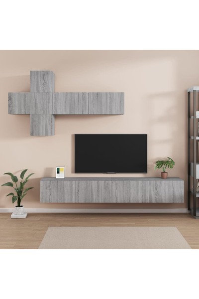 Concept Set dulapuri TV, 7 piese, gri sonoma, lemn prelucrat