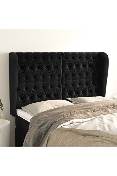 Concept Tăblie de pat cu aripioare, negru, 147x23x118/128 cm, catifea