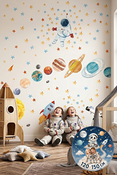 Kt Grup Astronot Ve Gezegenler Mega Set Pastel Renk Duvar Sticker Seti