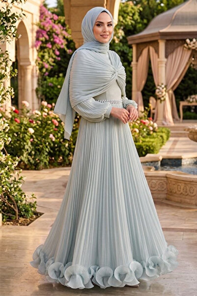 N.S NEVA STYLE فستان سهرة بتفاصيل درابيه ولون النعناع 56371MINT