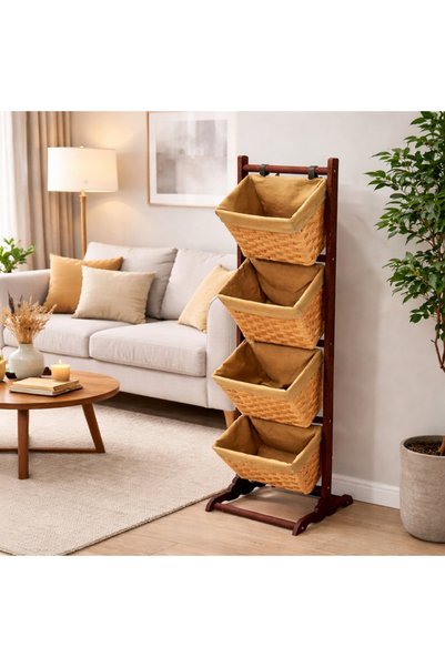 SPR Wooden Stand with Wicker Baskets Jardo
