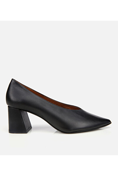 Hotiç Women's Leather Black Thick Heeled Shoes