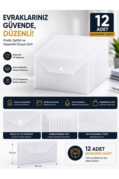 andelart Şeffaf A4 Çıtçıtlı Dosya 12 Li