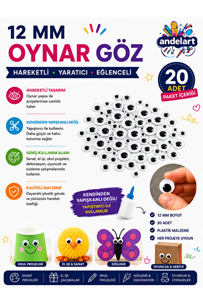 andelart Siyah Oynar Göz 12 mm 1 Paket | Amigurumi, Keçe, Kukla, Oyuncak, El ...
