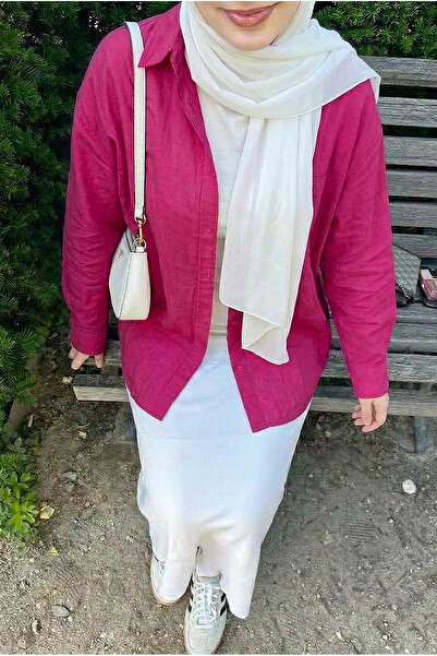 ECOTİQUE Tunik Boy Oversize Keten Dokulu %100 Pamuk Salaş Gömlek