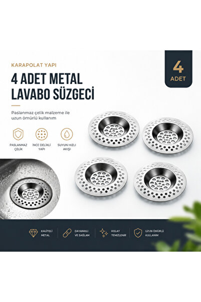 KarapolatYapı Paslanmaz Metal 4 Adet Yuvarlak Mutfak Lavabo İçi Gider Süzgeci...