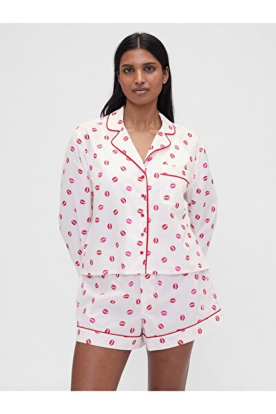 GAP Kadın Kırık Beyaz × Summer Fridays Relaxed Poplin Kiss Pijama Üstü