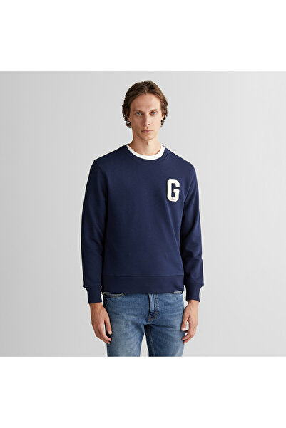 Gant Erkek Lacivert Regular Fit Bisiklet Yaka Logolu Sweatshirt
