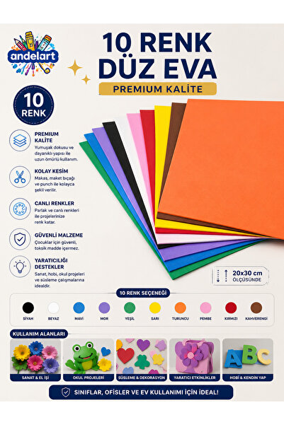 andelart A4 Ebat Düz Eva 10 Renk 1 Paket