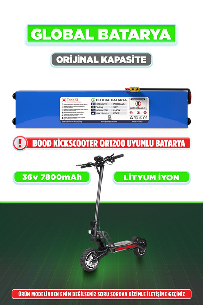 GLOBAL BATARYA Bood Kickscooter QR1200 Uyumlu Elektrikli Scooter Bataryası 36...