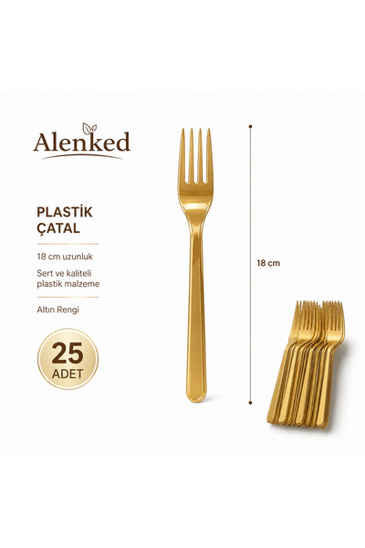 alenked شوكة بلاستيك 18 سم ذهبي - 25 قطعة