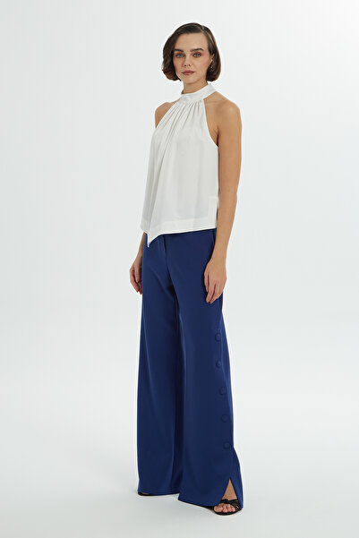 GİZİA Halter Yakalı Yanları Yırtmaçlı Saten Bluz