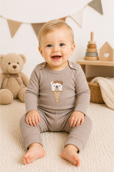 İZYALİF BABY Bebek 2li Pamuklu Alt-Üst Takım %100 Pamuk Çıtçıtlı Mevsimlik