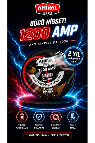amiral Akü takviye kablosu 1200 Amper 2.30 Metre Kablolu Çantalı 1.SINIF (Kal...