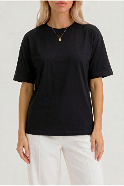 Women's Black Oversize Basic T-Shirt 100% Cotton