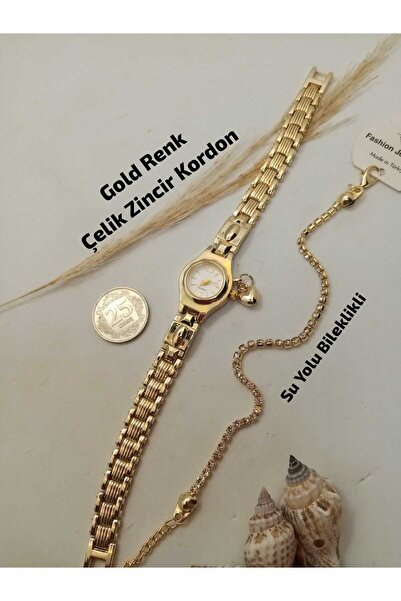 Brality Retro Vintage Model Women's Wristwatch, Gold Color Case, Gold Color C...