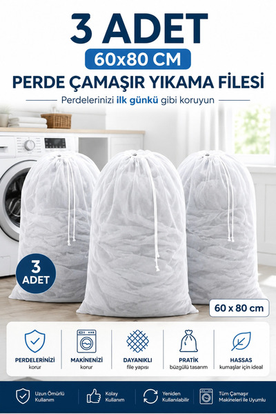 Ferzin 3 Adet Büyük 60x80 Perde Ve Çamaşır Yıkama Filesi