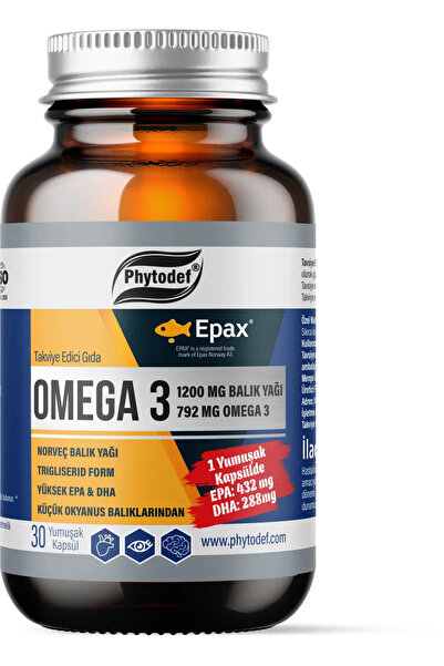 Phytodef Omega 3 Balık Yağı 1200mg - 792mg Omega 3 (EPA 432 mg DHA 288 mg) 30...