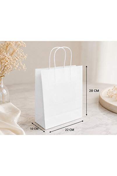 ecenplast Beyaz Burgu Saplı Kağıt Çanta 22x28x10 25 Adet