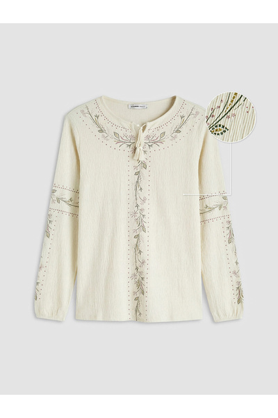 LC Waikiki Lcw Gracebeige Crew Neck Patterned Blouse