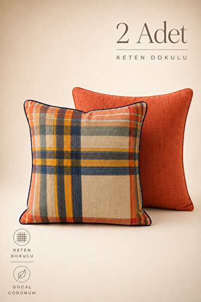 Cushion Cover Set Nordic Pattern Piping Detailed (2 Pieces)
