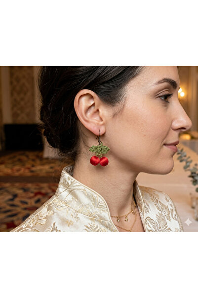 azra takı tasarım Handmade authentic red cherry, women's dangle earrings