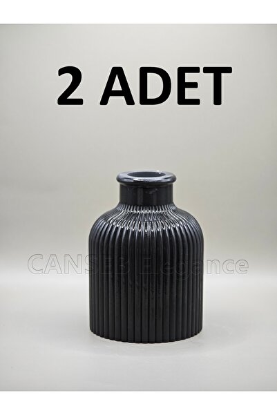 CANSEB Elegance 2 ADET - 10CM Karbon Siyah - Çizgili Pampas Vazosu