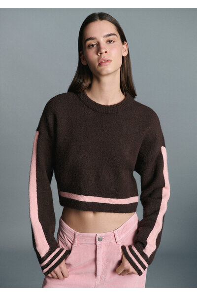 Mavi Brauner Pullover mit Streifendetail, kurz geschnitten / Crop 1710876-70251