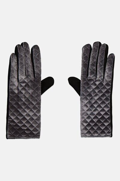 Justin Gregory Women 1 Pair Velvet Quilted Gloves, Gray