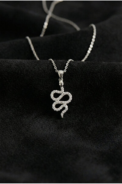 Roza Silver 925 Ayar Zirkon Taşlı Rodyum Yılan Gümüş Kolye