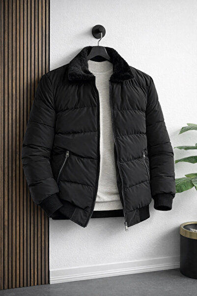 Edwox Мъжка кожена яке Slim Fit Carbon, черно Edw440