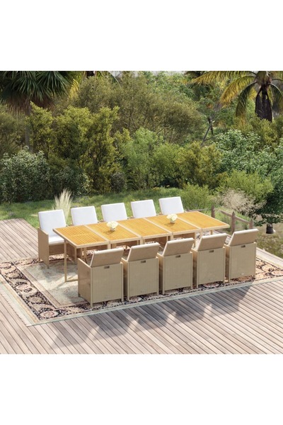 Concept Set mobilier pentru grădină cu perne, 11 piese, bej, poliratan